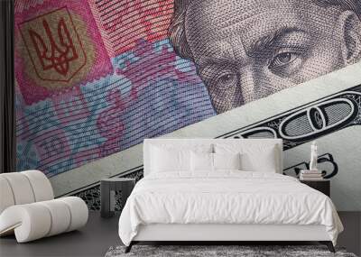 100 dollar banknote on 10 hryvnyas banknote Wall mural