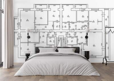 2d floor plan. Black&white floor plan. Floorplan Wall mural