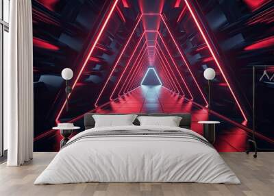 3D rendering of futuristic dark abstract sci fi tunnel with triangle spaceship corridor Wall mural