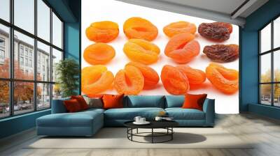 A group of delicious dried apricots on a white background Wall mural