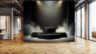 a glowing smoke-filled catwalk in dark colors Wall mural