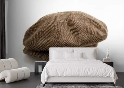 An isolated light brown ascot cap on white background Wall mural