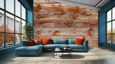 Background, texture of a wooden wall made of boards with sun-bleached brown paint Wall mural