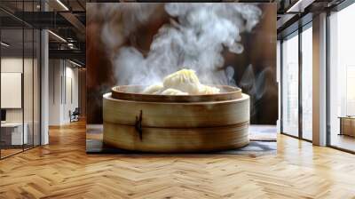 Bamboo steamer filled with steamed buns representing Chinese culture Wall mural