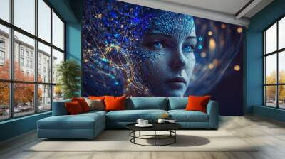 Artificial intelligence new technology. Science futuristic Abstract human brain. AI technology CPU central processor unit chipset .Big data . Machine learning and cyber mind domination . Generative AI Wall mural