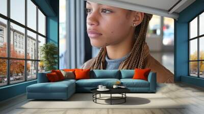 Distinctive elegance - attractive beautiful personality with french , pointed , classic afr , thai, american braids, cornrow hairstyle, celebrating the art of braiding. Wall mural