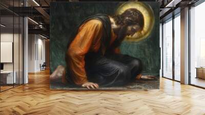 Divine communion: Jesus Christ prays to god the father, illustrating sacred connection between son and e father, embodying humility, devotion, eternal bond of divine love Wall mural