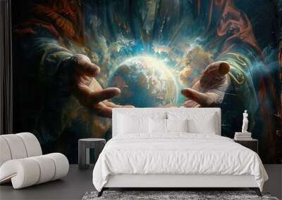 Divine creation narrative, biblical concept of God creating the world and everything in it in six days. Religion Theology Wall mural