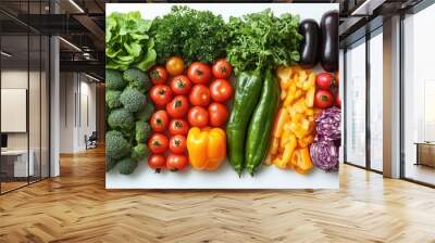 Fresh produce: A collection of vegetables set against a white backdrop, showcasing a diverse range of vegetables in various forms and colors, emphasizing their freshness and natural appeal. Wall mural