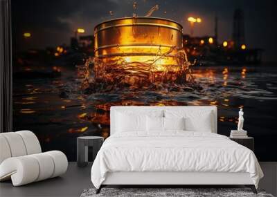 Gasoline oil, energy movement, gold liquid, oil refining industry, gold for profit, motor and car fluid mixture of flammable hydrocarbons combustible mix. Wall mural