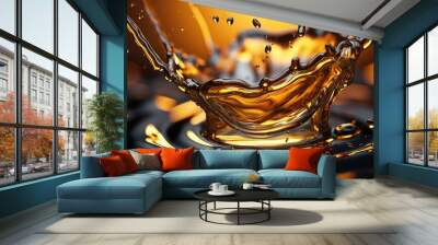 Gasoline oil, energy movement, gold liquid, oil refining industry, gold for profit, motor and car fluid mixture of flammable hydrocarbons combustible mix. Wall mural