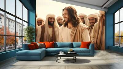 In serene tableau, Jesus Christ and disciples gather, radiating divine harmony. Scene captures essence of spiritual teachings and the sacred camaraderie among these central figures of Christian faith. Wall mural