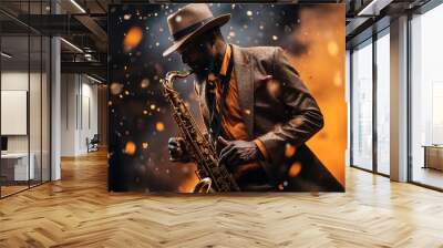 Jazz, musical art, African rhythms, Afro-American and Latino folklore, music culture, piano saxophone, Chicago music, nightlife, melody rhythm . Wall mural