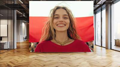 Poland's independence day celebration: happy Poles embracing joy of freedom, coming together to commemorate nation's sovereignty with pride, unity, shared sense of historical significance. Wall mural