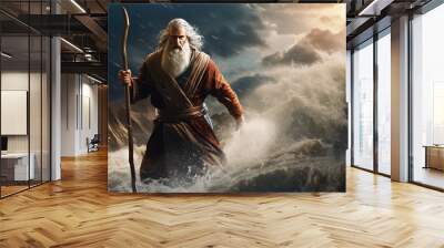 Religious biblical concept, the story of Moses parting the sea, flight from Pharaoh, the Jews, belief in God and Jesus Christ , the liberation of the Jews from Egyptian captivity, the miracle . Wall mural