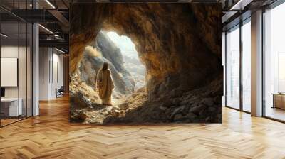 Resurrection moment: jesus christ's rebirth, the unveiling of the tomb in the sacred cave, a divine narrative of hope, faith, and spiritual awakening in Christian tradition Easter Wall mural