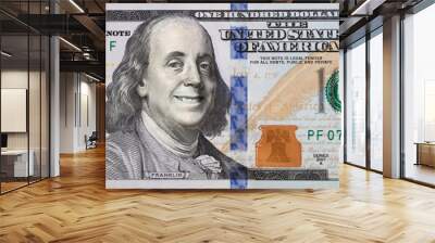 Benjamin Franklin smiling on 100 dollar banknote Wall mural