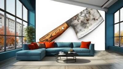 Big sharp knife with wood handle on white background Wall mural