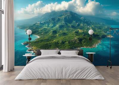 Bird's eye view of an island in the ocean Wall mural