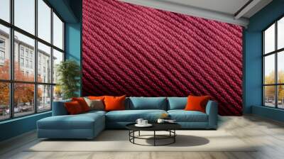 Closeup of pink orange corduroy cloth as patterned textured background Wall mural