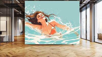 Confident beachwear fashion captured bright sunlight. Fashionable holiday shot of attractive model sheer beauty. Capturing joyous simplicity of sunny relaxing holiday. Wall mural