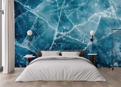 Cracked blue ice background Wall mural