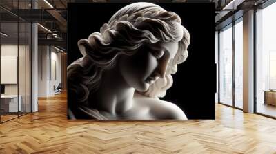 Ancient white marble sculpture head of young woman. Statue of sensual renaissance art era woman antique style Wall mural