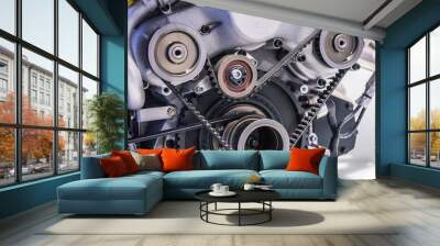 Car engine. Fragment of modern automobile motor Wall mural