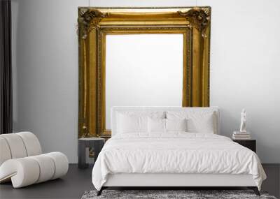 Gold empty frame on white wall Wall mural