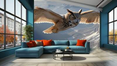 Large owl in flight over the mountains Wall mural