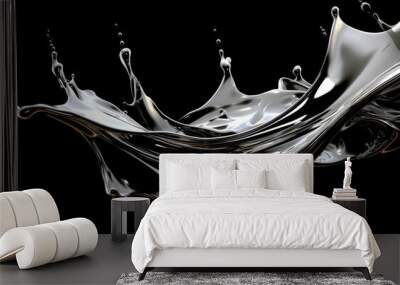 Liquid silver metal abstract on black background Wall mural