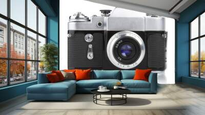 Old photo camera on white background Wall mural