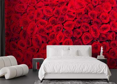 Plenty red natural roses seamless background Wall mural