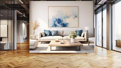 Stylish and Scandinavian living room interior of modern apartment with sofa Wall mural