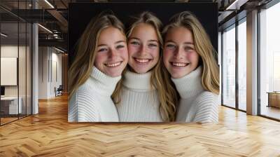 Three overweight girls. Portrait of smiling sisters with obesity Wall mural