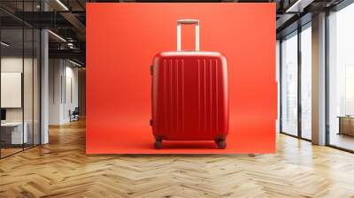 Travel red suitcase on red background. Wall mural