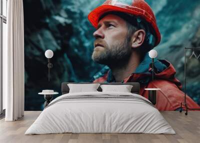 Worker in hard hat standing in the mine Wall mural