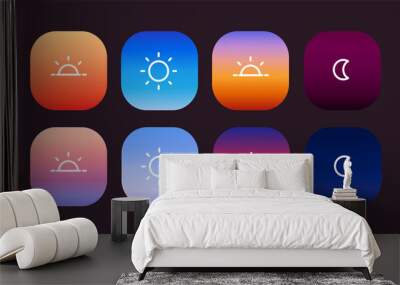 A set of icons for sunrise, sunset, day, and night. Beautiful, rich gradients of the sky. vector illustration on a dark background. Wall mural