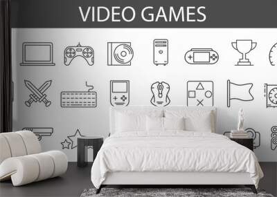 30 Video games icons set. Game genres and attributes. Lines with editable stroke. Isolated vector icons
 Wall mural