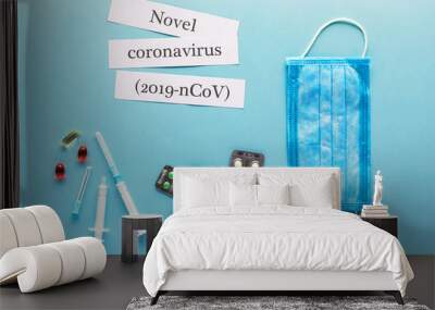 Coronavirus 2019 n-Cov concept. Medicines for Coronavirus and tablet on color background Wall mural