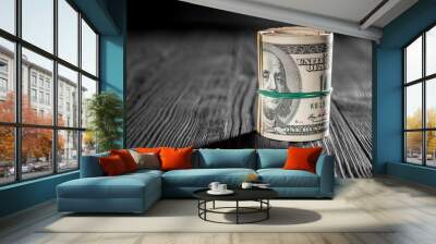 money isolated on a wooden background Wall mural