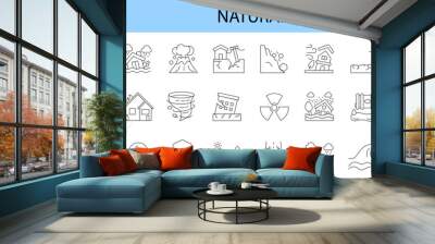 Natural disasters, pollution, related to evacuation, editable stroke icons Vector illustration Wall mural