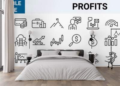 set of 30 line web icons Investment, Profits, bear, bull, stock exchange, profits, trading, growth, collection. Editable stroke. Wall mural