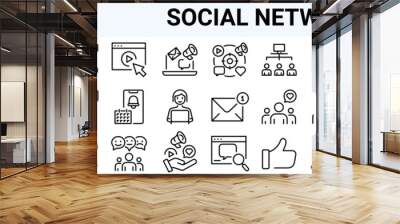 social networks line web icons, social media, multimedia and communications. Editable stroke. Vector illustration Wall mural