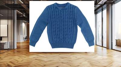 Blue warm knitted sweater with a pattern Wall mural