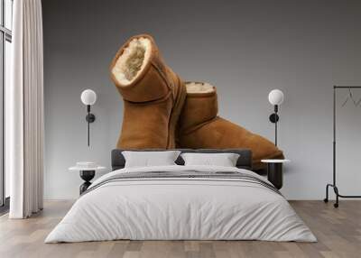 pair of beige uggs with light fur Wall mural