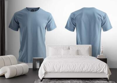 Light blue men s t shirt mockup with front and back views on white background Wall mural