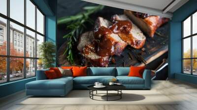 Baked pork tenderloin with barbecue sauce Wall mural