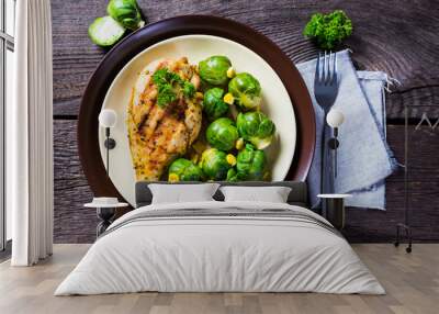 Fried chicken and brussels sprouts Wall mural