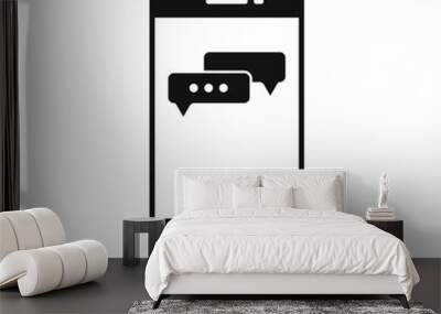 Mobile phone flat design icon with two speech bubbles symbol Wall mural